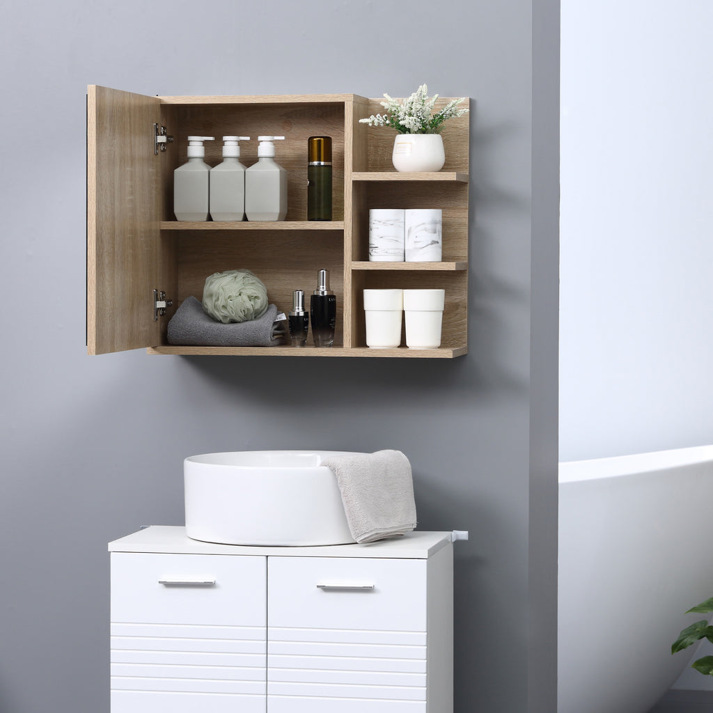 Armoire Miroir de Salle de Bain avec étagère - 3 étagères latérales - kit Installation Murale fourni - Panneaux Particules Aspect chêne Clair-7