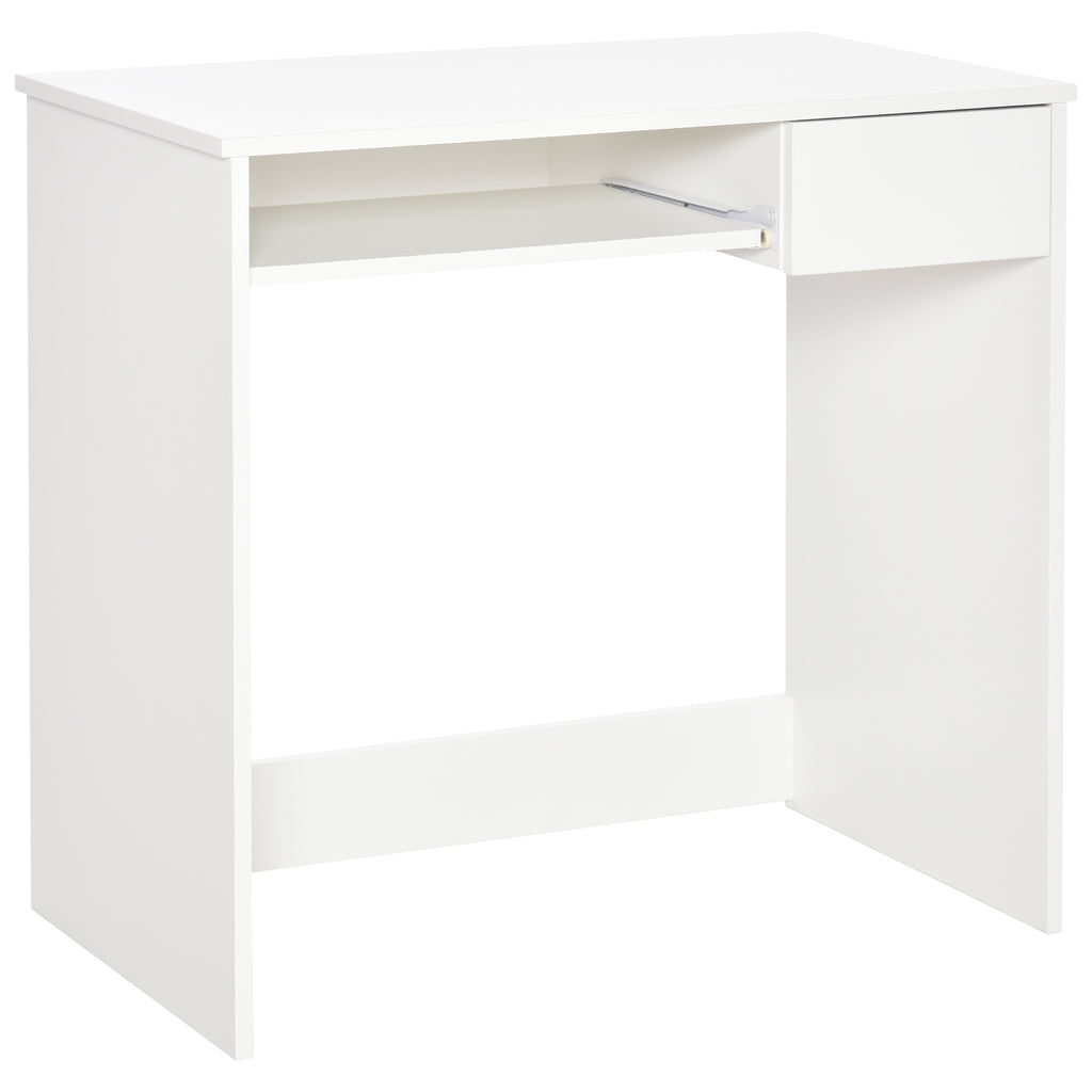 Bureau d'Ordinateur, 80 x 45 x 75 cm, Bureau avec Rangement, Plateau pour Clavier et Tiroir, Blanc-0