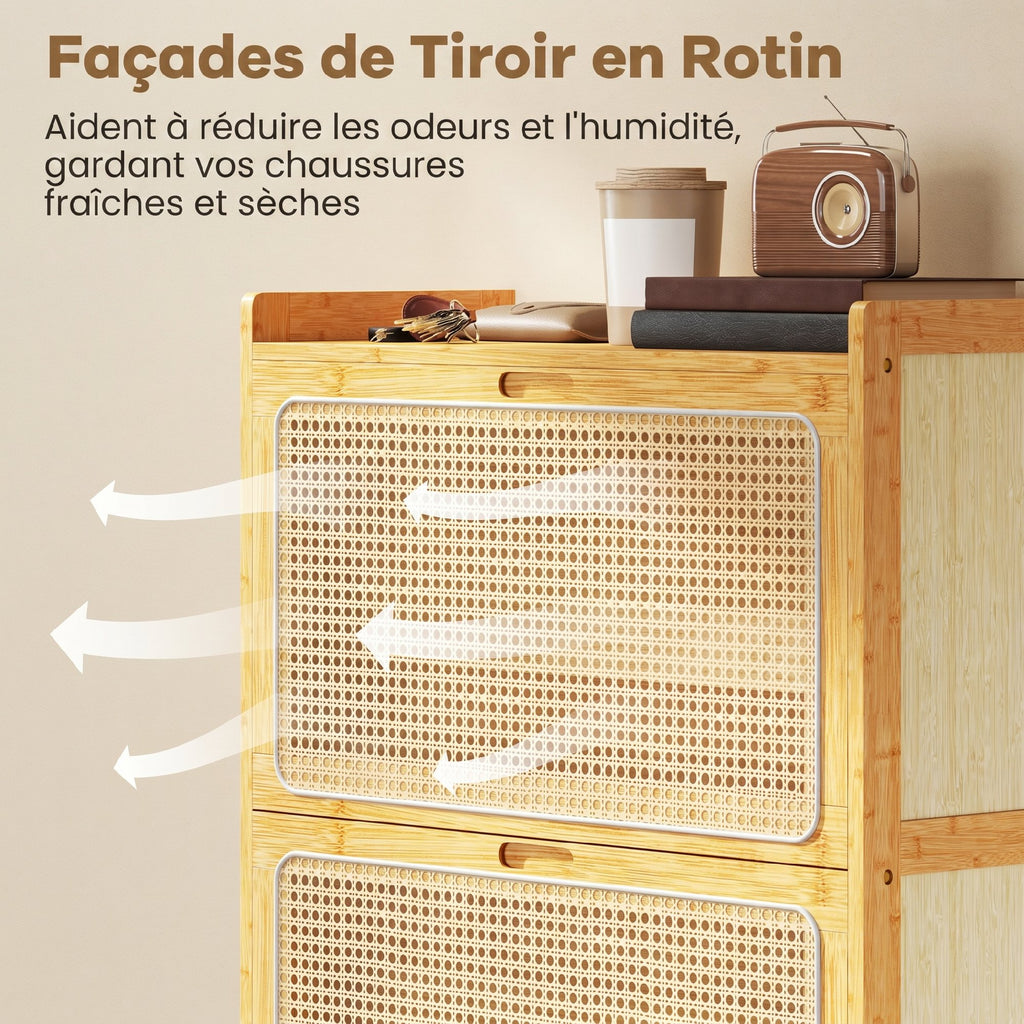 Meuble à chaussures 14 paires, armoire à chaussures 3 tiroirs rabattables, étagères réglables 69x29x119,8cm bois naturel-7