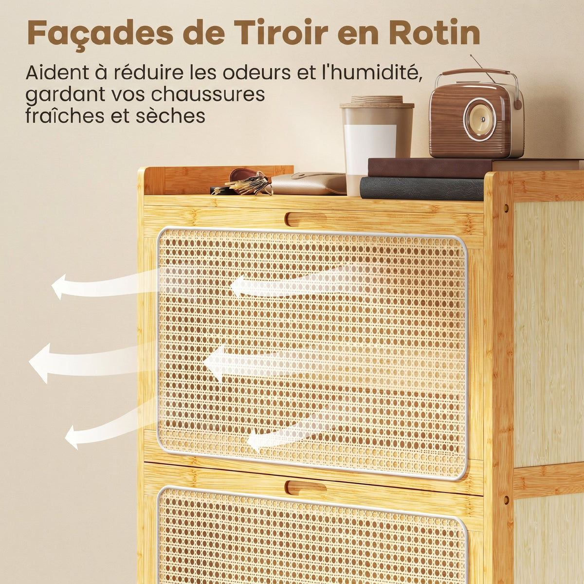 Meuble à chaussures 14 paires, armoire à chaussures 3 tiroirs rabattables, étagères réglables 69x29x119,8cm bois naturel-7