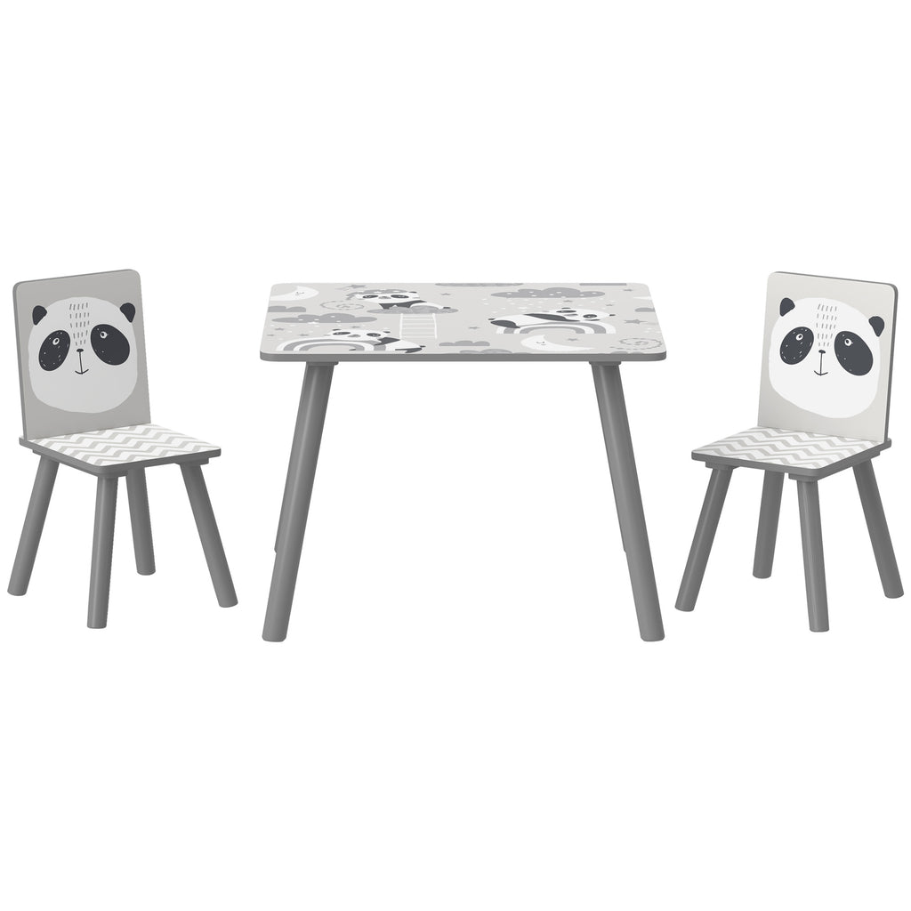 Ensemble table et chaises pour enfants, table pour enfant avec 2 chaises, motif animaux pour chambre à coucher gris-0
