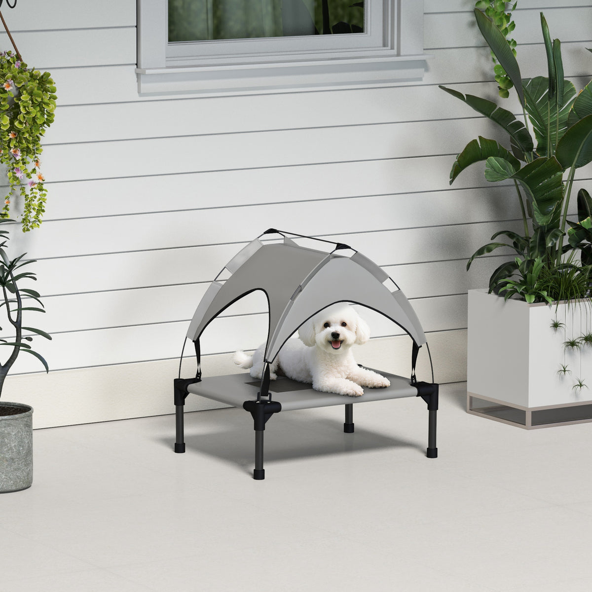 Lit pour chien chat sur pieds lit chien surélevé velum anti-UV oxford sac de transport inclus 61 x 46 x 63 cm gris-9