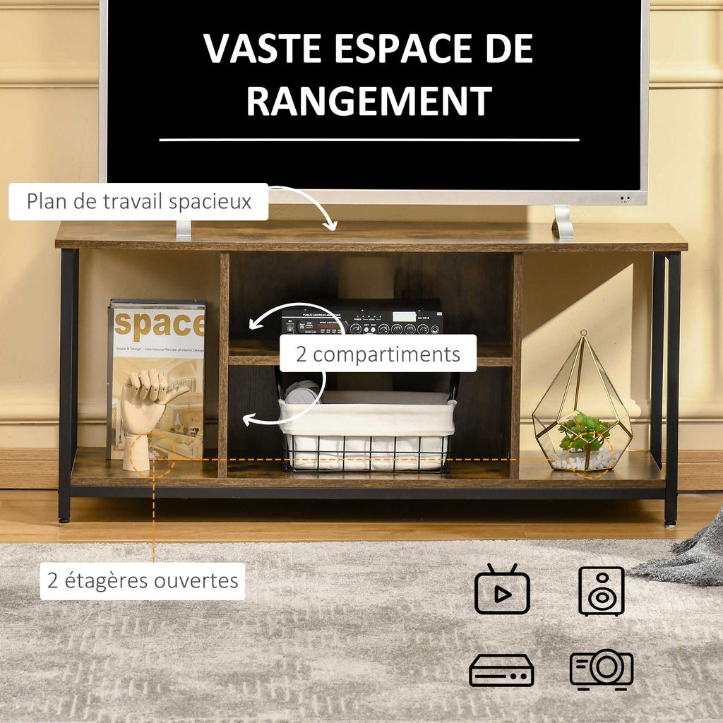 Meuble TV, meuble télé avec compartiments ouverts, étagère réglable, 110x40x50cm, brun rustique-3
