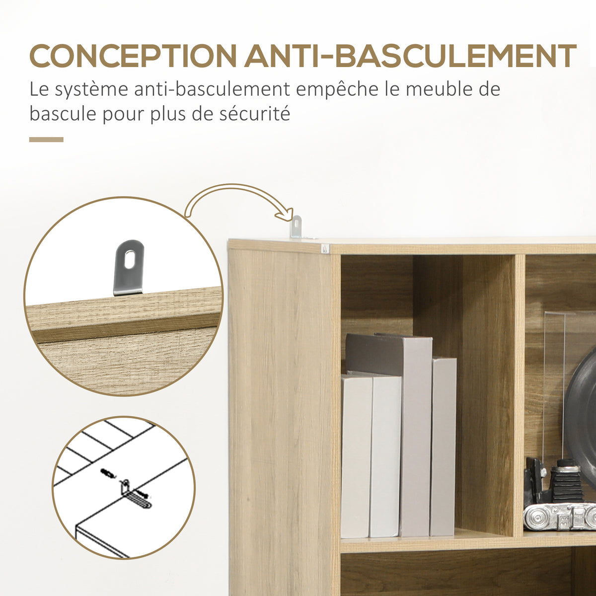 Bibliothèque étagère meuble de rangement placard 6 étagères dim. 80L x 35l x 180H cm naturel et gris foncé-5