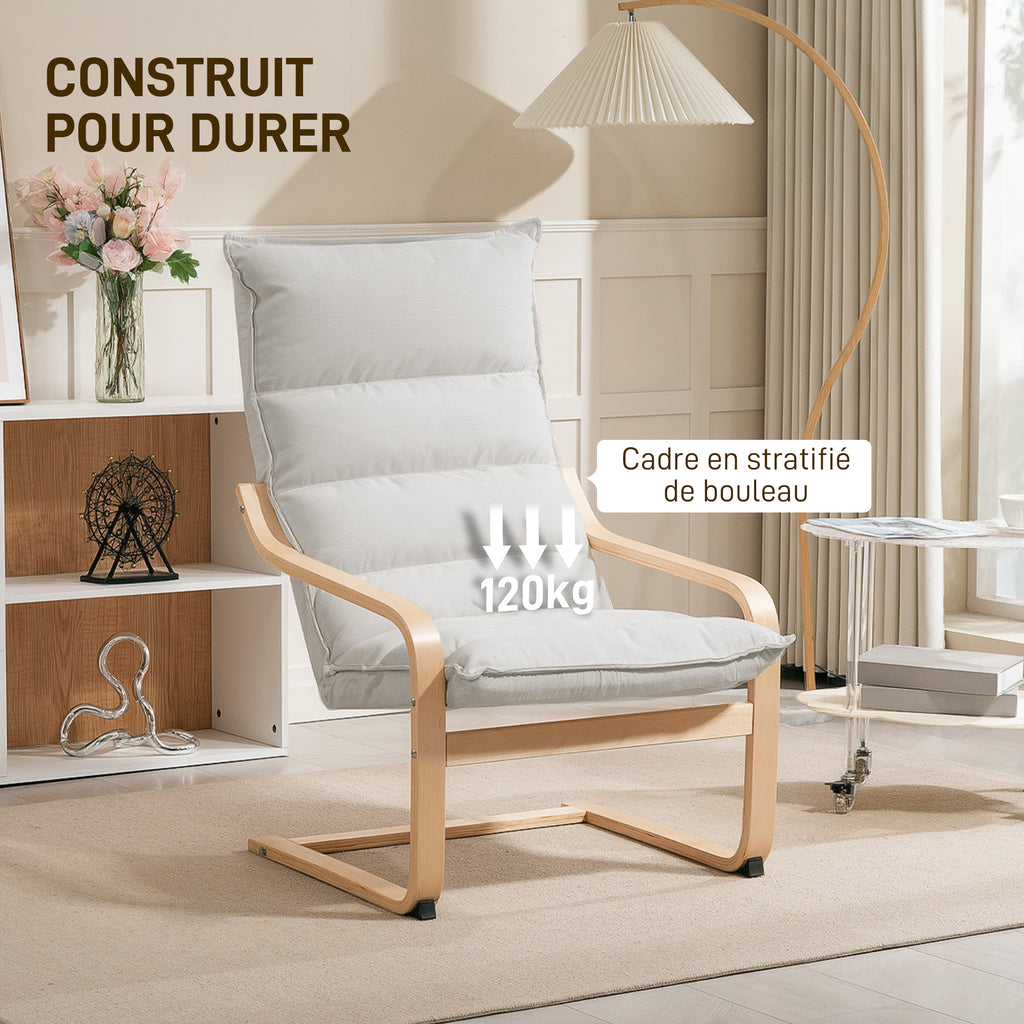 Fauteuil salon fauteuil de loisirs moderne fauteuil chambre avec accoudoirs incurvés, coussins, 67 x 83 x 105 cm, crème-6