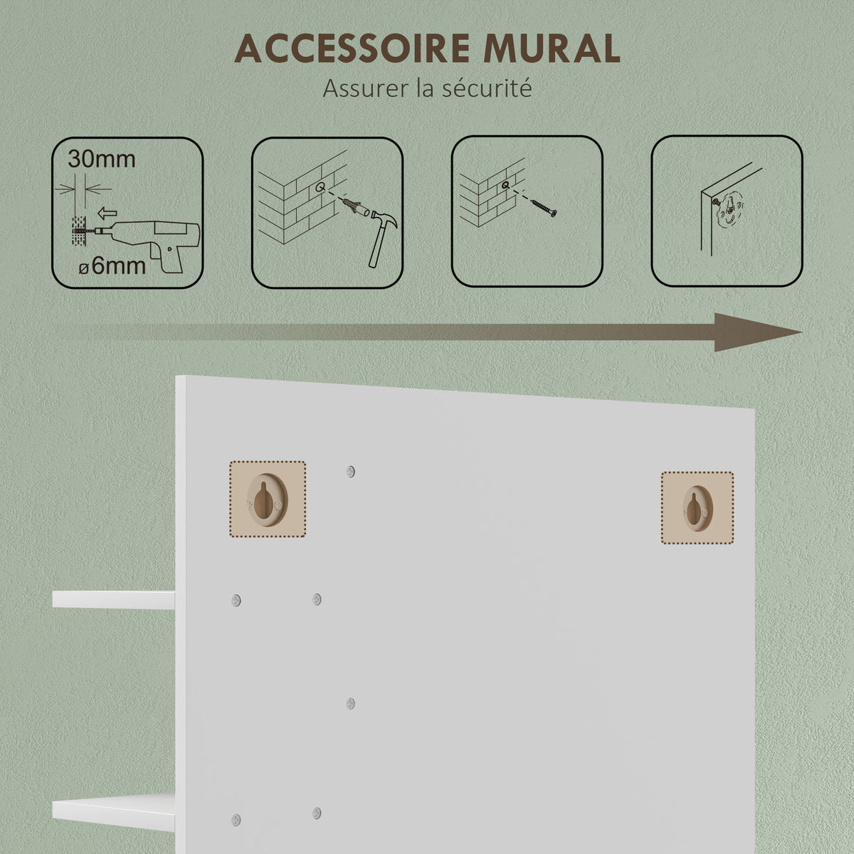 Miroir mural de salle de bain avec 3 étagères latérales 1 étagère inférieure en bambou 45 x 15 x 58,5 cm blanc-5