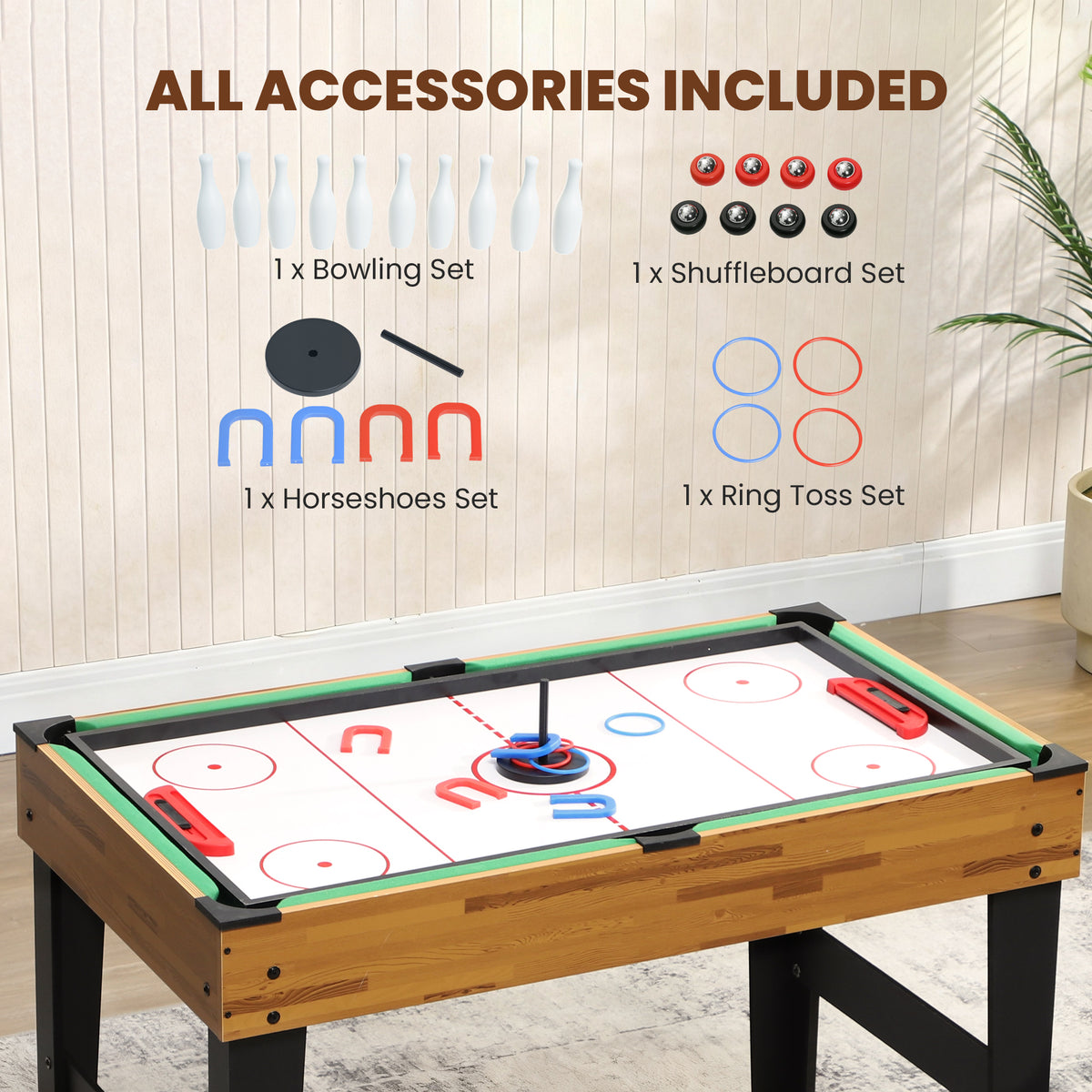 Table multijeux 13 en 1, table de jeu baby-foot, billard, ping-pong, 121x109x80cm, pour enfants et adultes, noyer clair-8