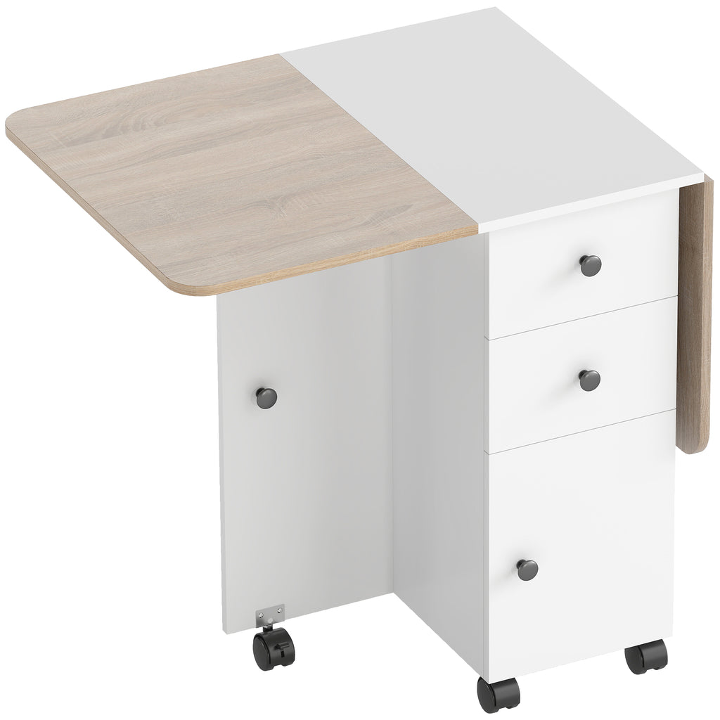 Table de cuisine pliable table à manger pliante 2 plateaux rabattables avec 2 tiroirs 1 placard blanc et chêne-0