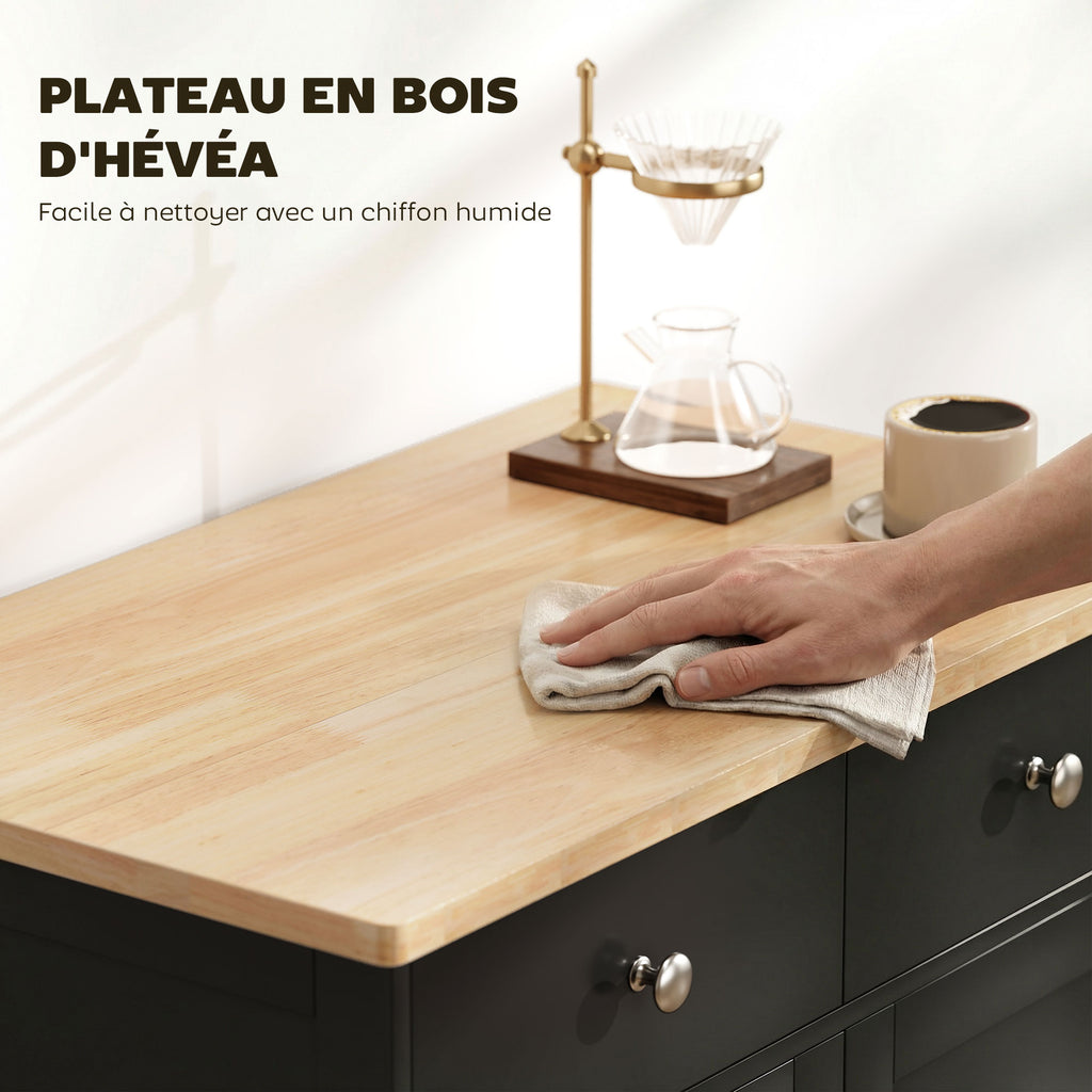 Meuble de rangement buffet salon avec placards, 2 tiroirs et étagères réglables, 68x40,3x85cm, noir et bois naturel-4