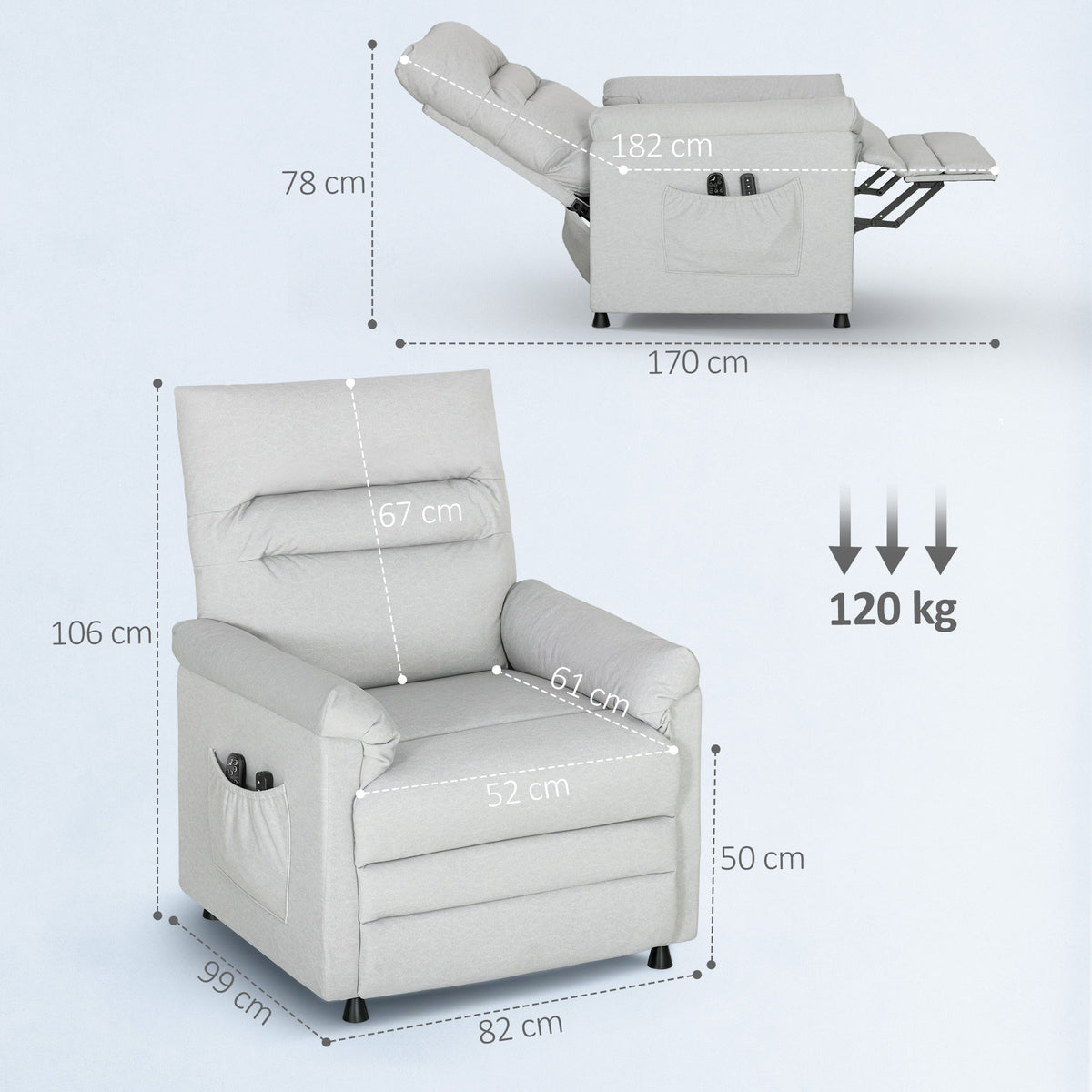 Fauteuil relax électrique massant et chauffant, fauteuil inclinable, repose-pieds, moteur silencieux, 82x99x106cm, gris-2