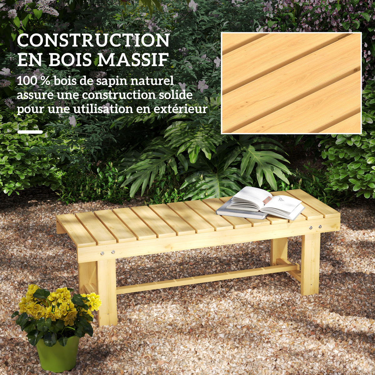 Banc de Jardin 2 Places Style Rural Chic Assise à Lattes dim. 110L x 38l x 35H cm Bois de Sapin pré-huilé-4