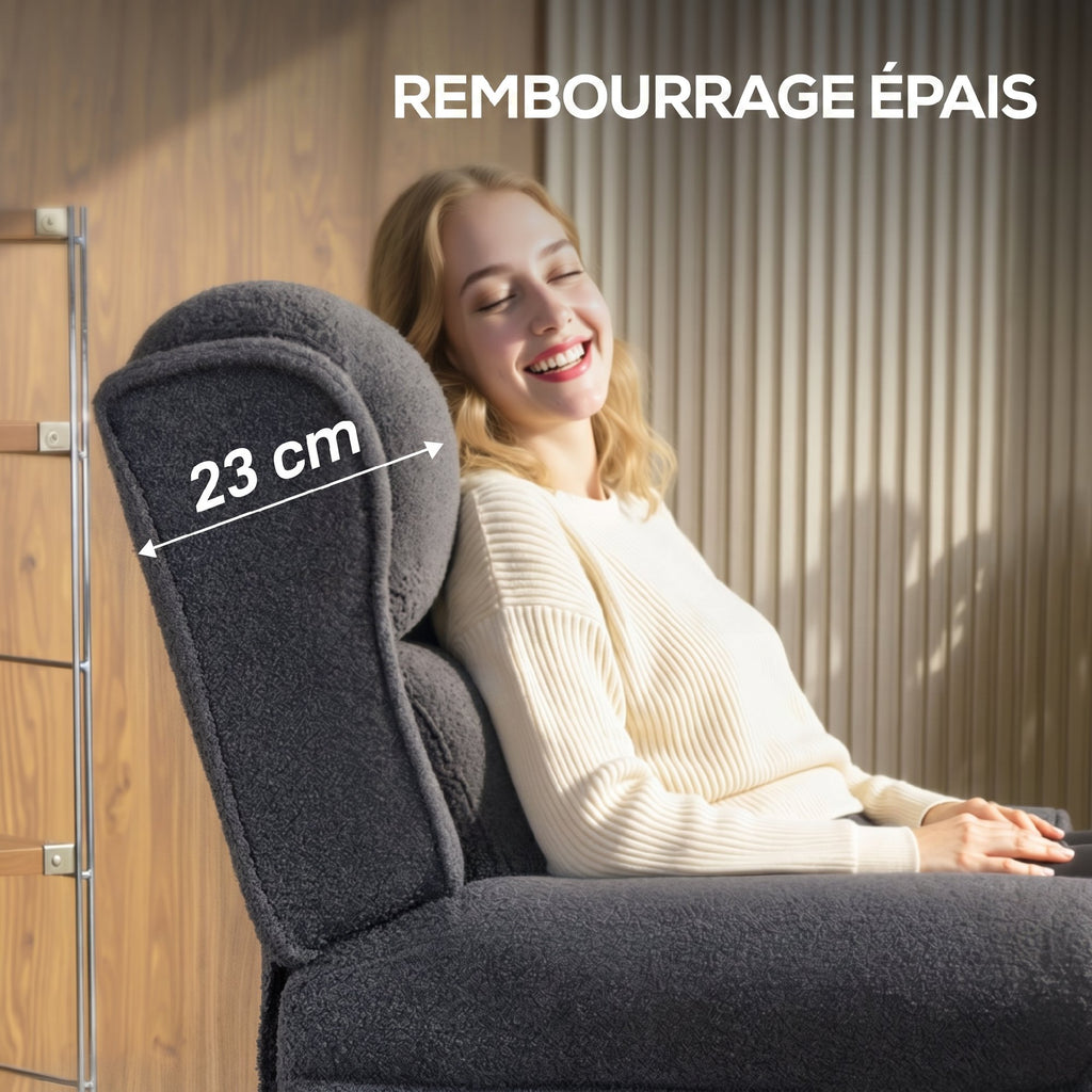 Fauteuil relax inclinable en polaire Teddy, fauteuil de relaxation avec repose-pieds extensible, assise rembourrée, gris-5