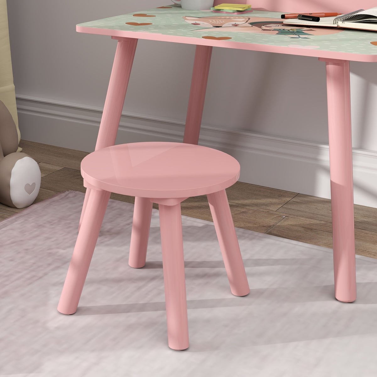Ensemble table et chaise enfant table pour enfant avec chaise avec porte-livres motifs d'ours pour enfants 3-8 ans rose-8