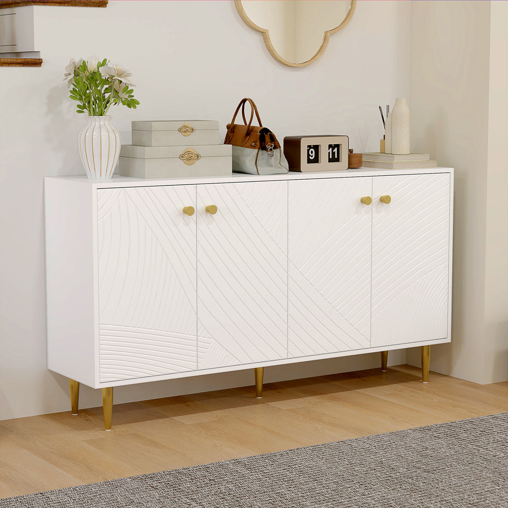 Buffet salon meuble de rangement avec étagères réglables, placards à portes, 140 x 35 x 77,5 cm, blanc-9