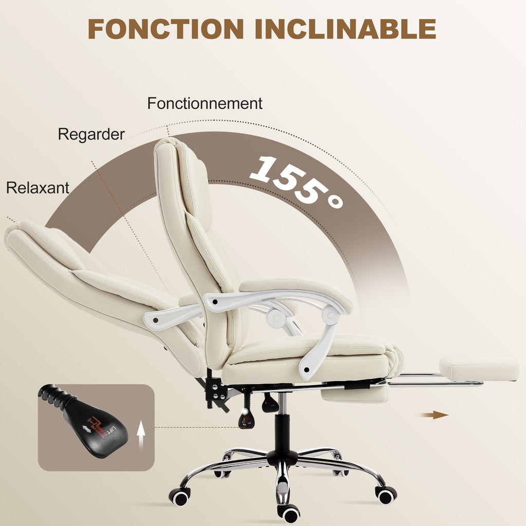 Chaise bureau ergonomique, fauteuil de bureau avec dossier inclinable, hauteur réglable, 64x73x112-120cm, beige-6