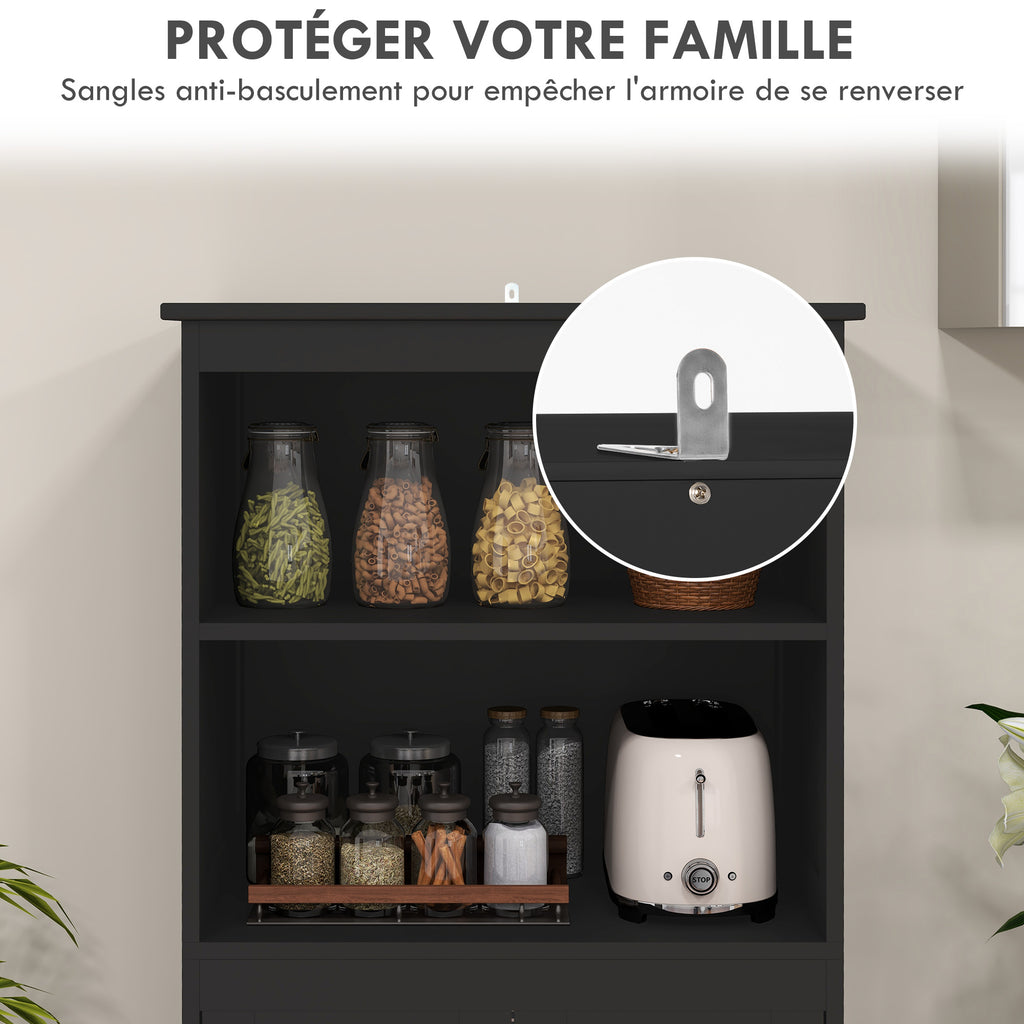Armoire de cuisine buffet cuisine vaisselier meuble de rangement multi-rangements dim. 60I x 30P x 162H cm noir-6