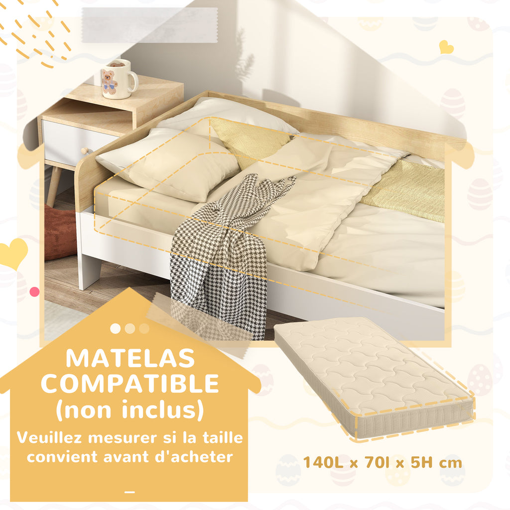 Lit enfant lit avec sommier à lattes avec panneaux latéraux élevés conception basse en bois 143,5 x 74 x 40 cm blanc-5