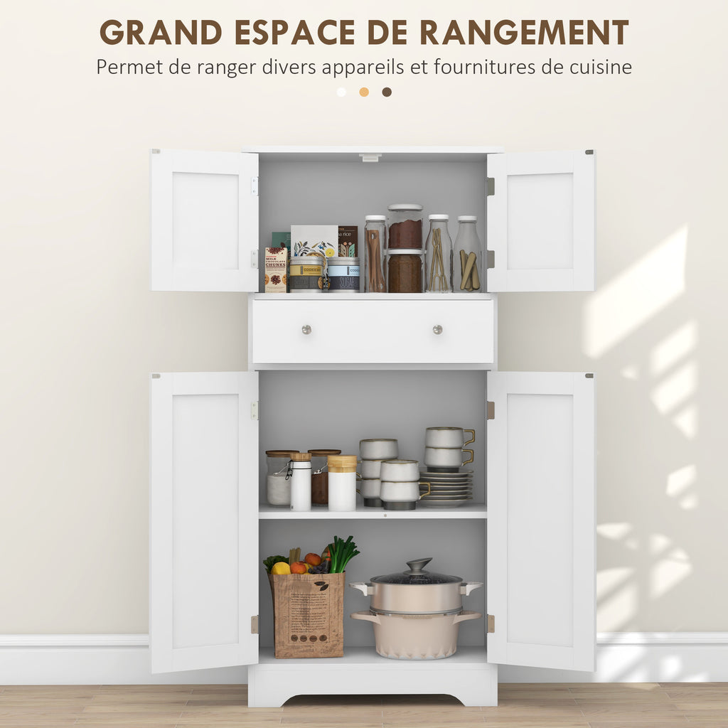 Armoire de cuisine buffet cuisine avec placards, étagères réglables, tiroir, 60 x 30 x 128 cm, blanc-4