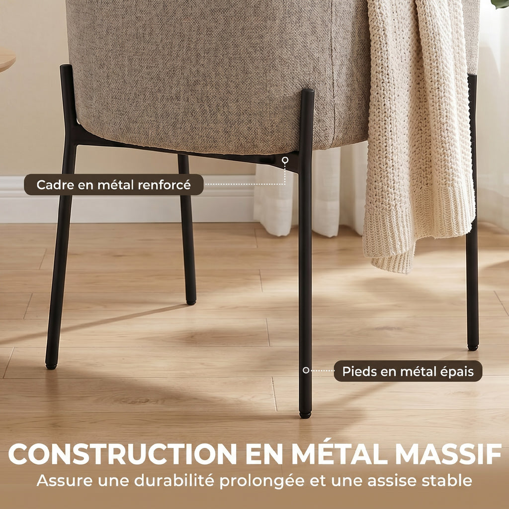 Fauteuil Salon, Fauteuil d'Appoint Rembourré en Chenille avec Dossier Courbé et Accoudoirs, Pieds en Métal, Marron Clair-6