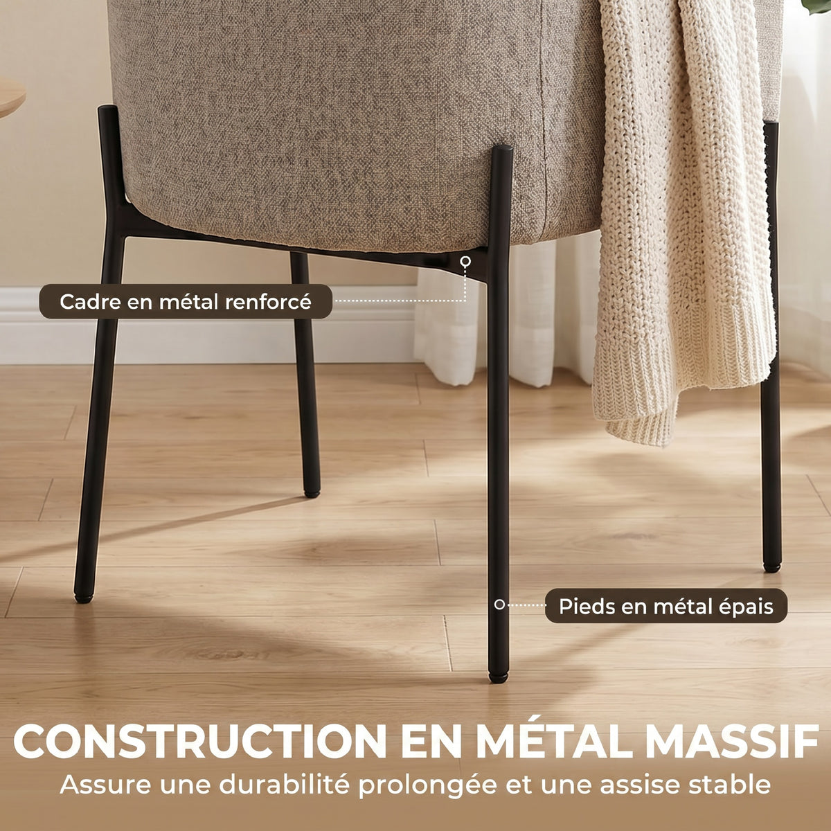 Fauteuil Salon, Fauteuil d'Appoint Rembourré en Chenille avec Dossier Courbé et Accoudoirs, Pieds en Métal, Marron Clair-6