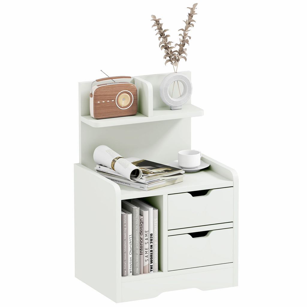 Table de Chevet Table de Nuit Multi-Rangement 2 tiroirs Niche étagère en bois Blanc-0