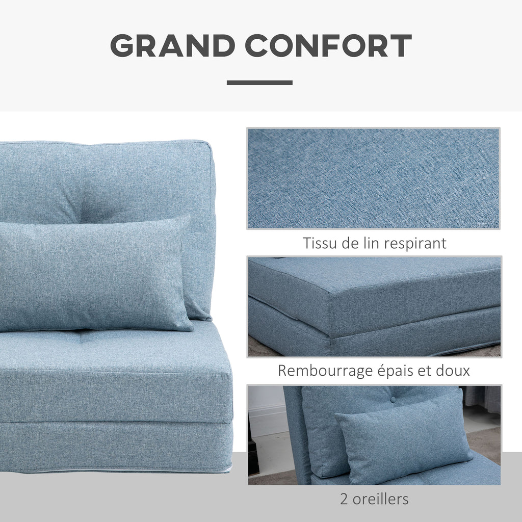 Chauffeuse canapé-lit convertible fauteuil 1 place avec 1 coussin avec dossier réglable, bleu-5