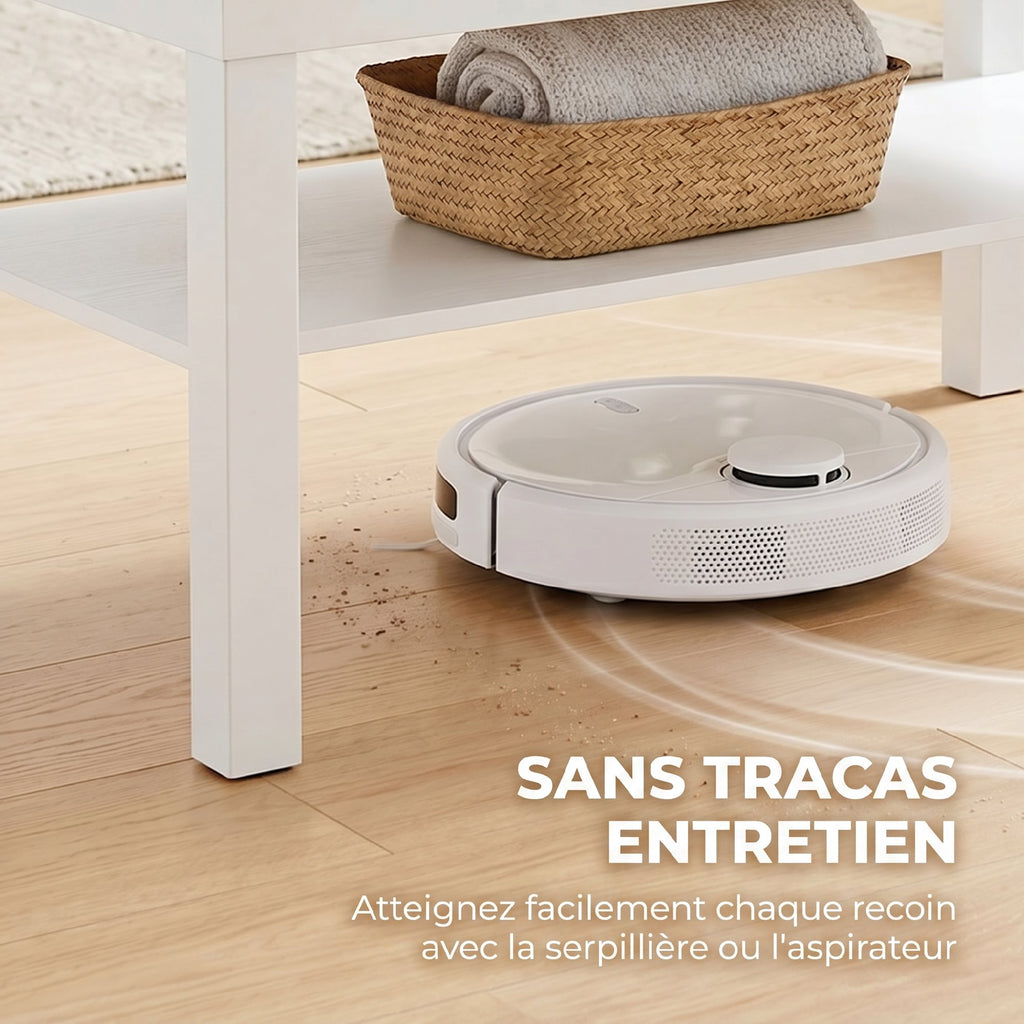 Table basse de salon, table d'appoint rectangulaire à 2 niveaux avec étagère de rangement, 90x45x44,5cm, blanc-6