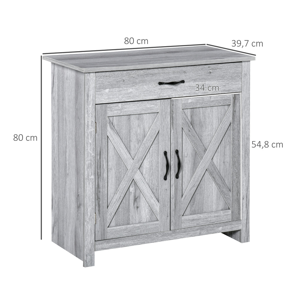 Buffet salon, meuble de rangement avec tiroir, 2 portes de grange et étagère réglable, buffet salle à manger et-2