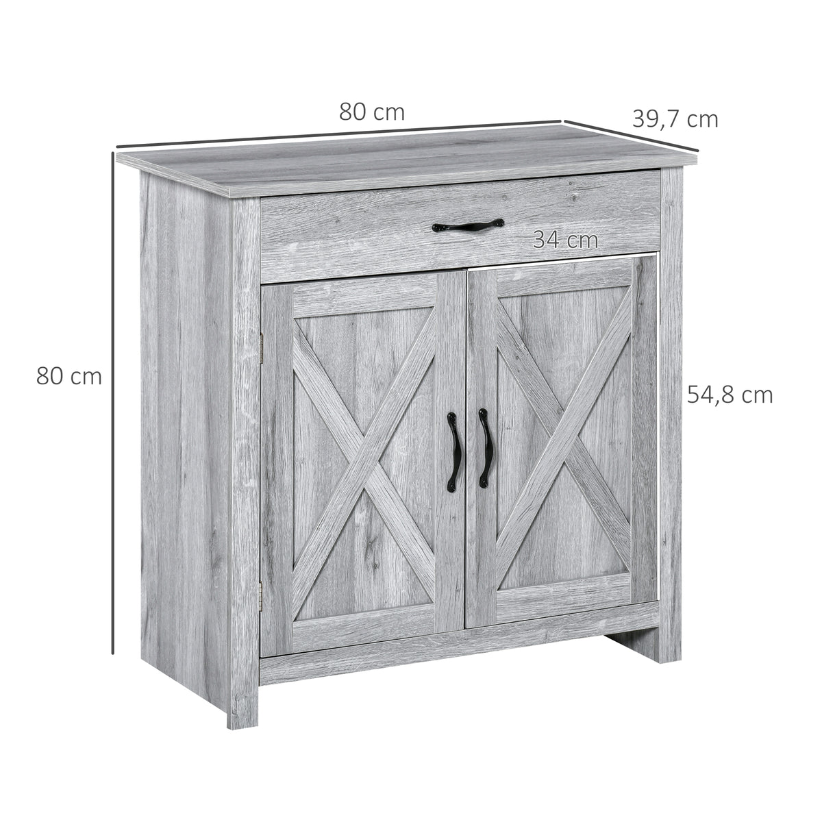 Buffet salon, meuble de rangement avec tiroir, 2 portes de grange et étagère réglable, buffet salle à manger et-2