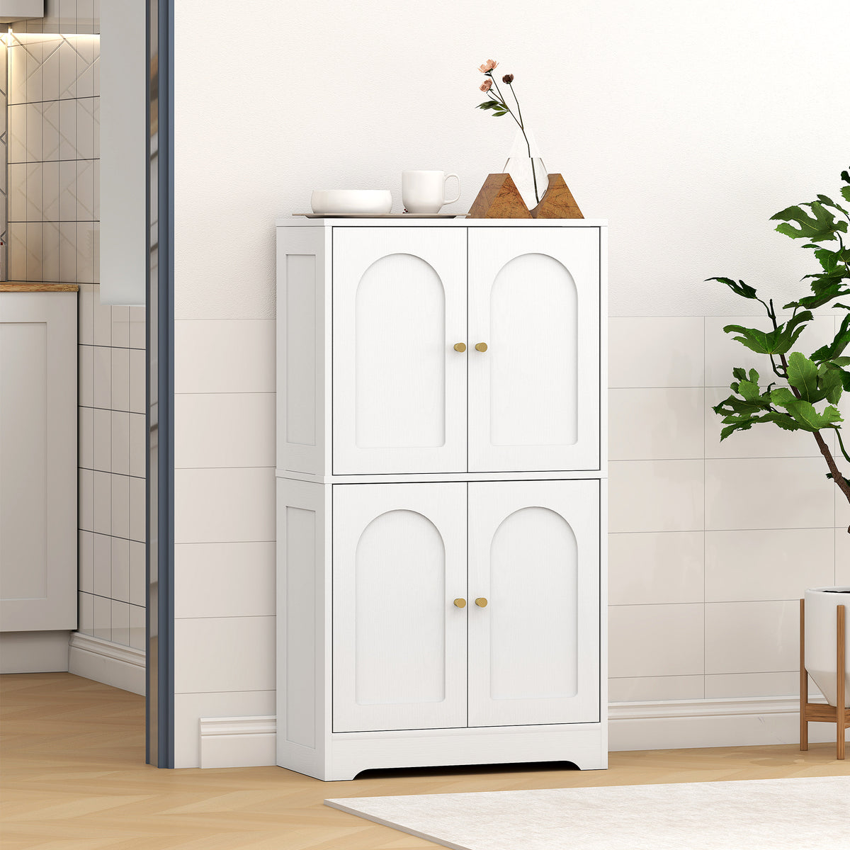 Buffet cuisine, meuble cuisine rangement avec 4 portes cintrées et 2 étagères réglables, 60 x 30 x 110 cm, blanc-7