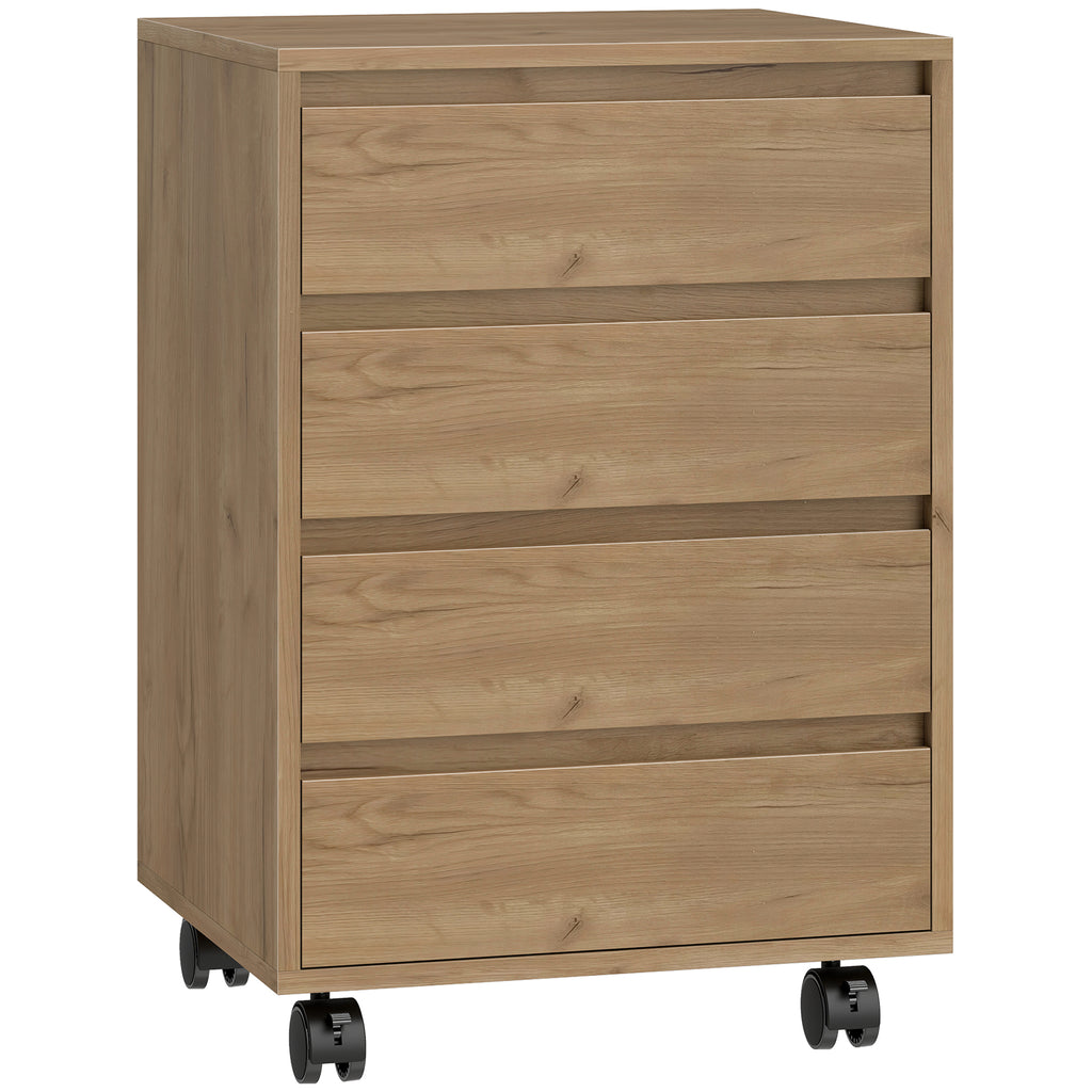Caisson de bureau rangement bureau sur roulettes 4 tiroirs coulissants en bois aspect bois marron-0