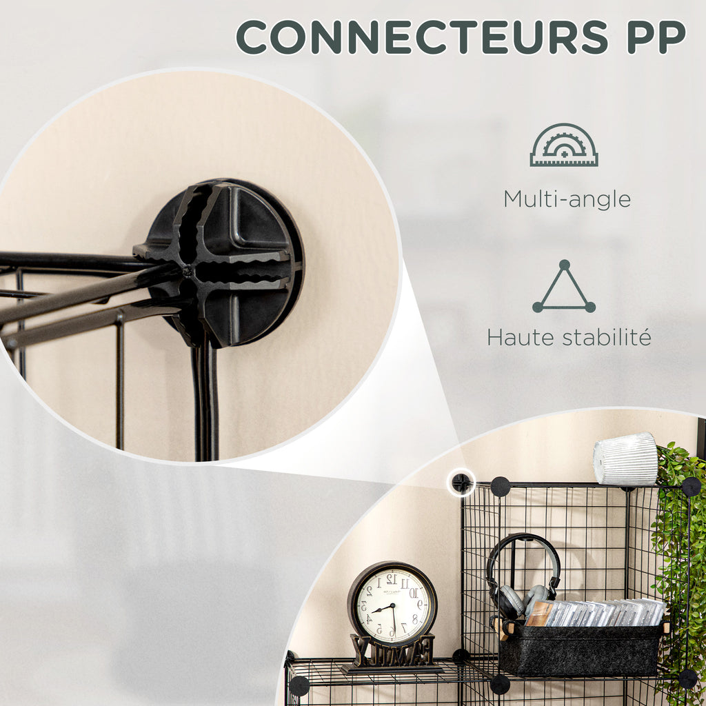Étagère cube modulable DIY avec 9 compartiments en treillis métallique pour salon, chambre à coucher, noir-4