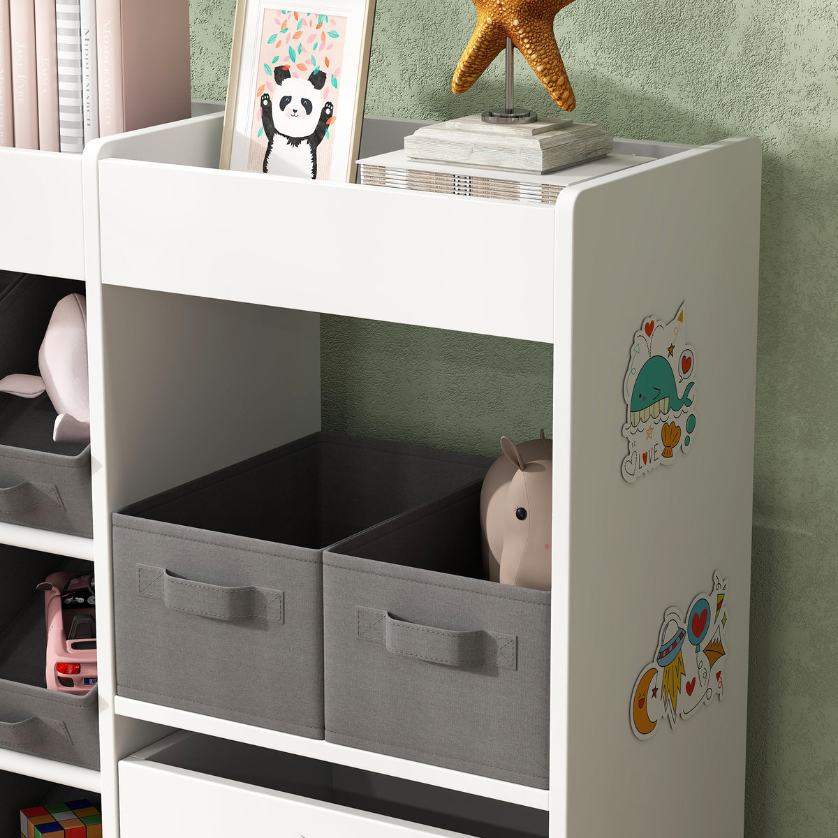 Étagère à jouets pour enfants étagère à livres 11 bacs de rangements en tissu non tissé 105 x 30 x 80 cm blanc-8