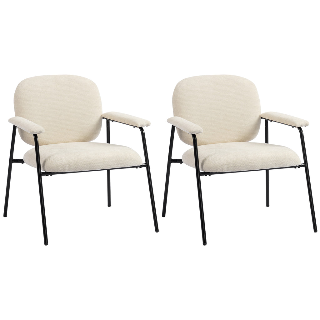 Lot de 2 Fauteuils Salon, Fauteuils d'Appoint en Chenille avec Dossier Profilé, Accoudoirs Rembourrés, Crème-0