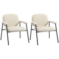 Lot de 2 Fauteuils Salon, Fauteuils d'Appoint en Chenille avec Dossier Profilé, Accoudoirs Rembourrés, Crème-0
