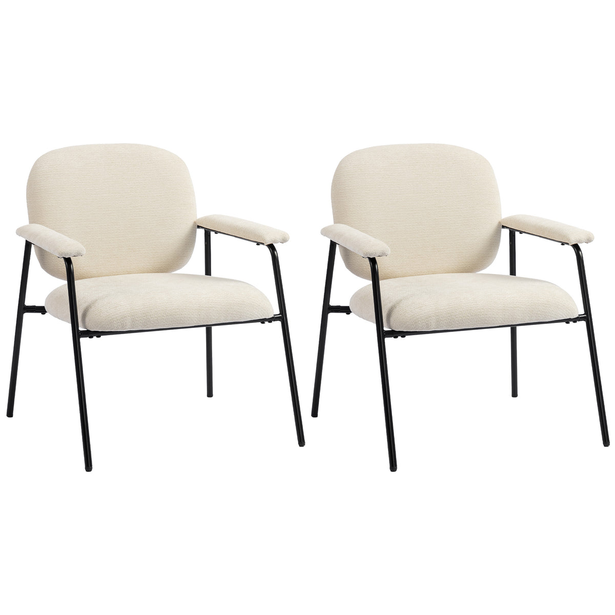 Lot de 2 Fauteuils Salon, Fauteuils d'Appoint en Chenille avec Dossier Profilé, Accoudoirs Rembourrés, Crème-0