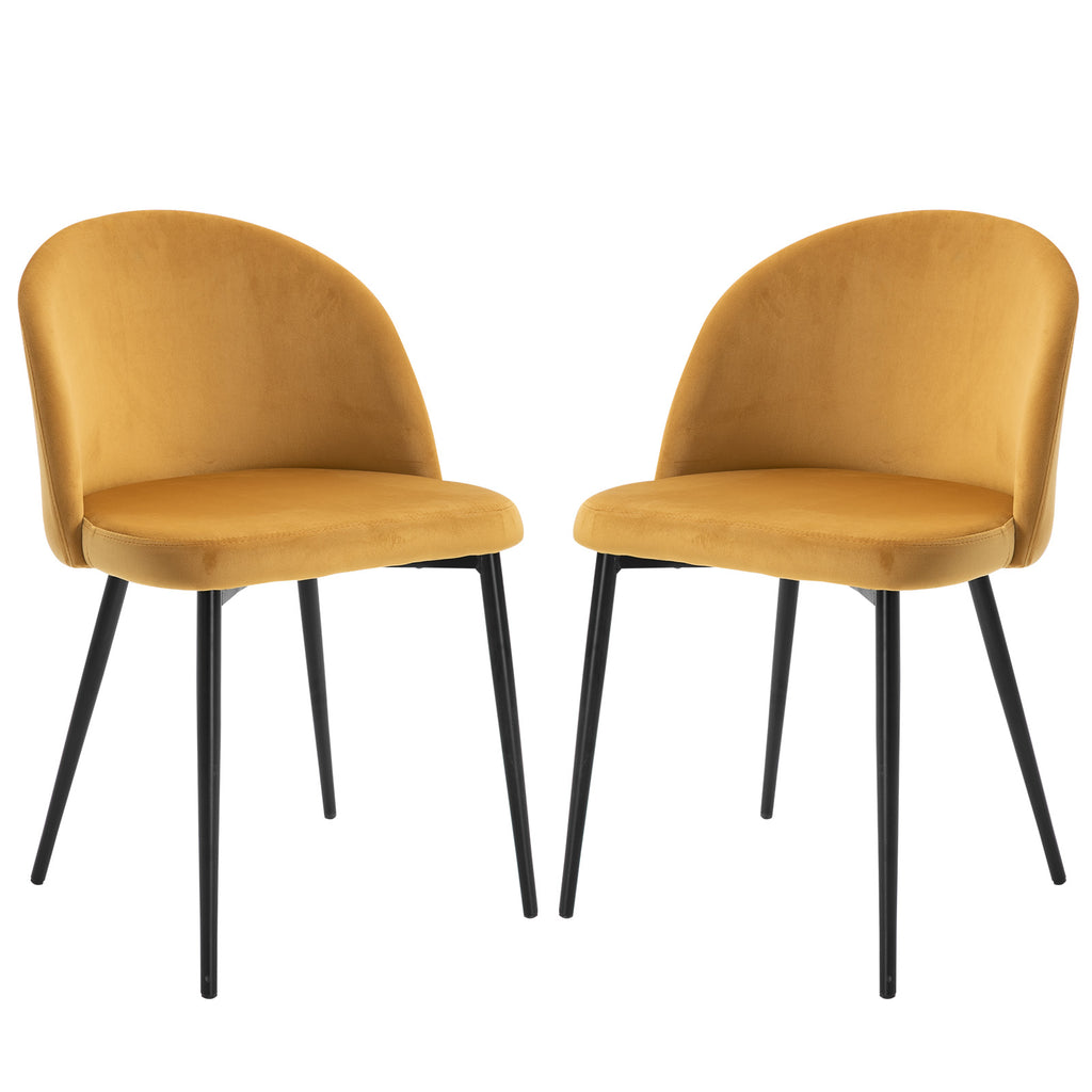 Lot de 2 chaises salle à manger chaise de cuisine scandinave chaise en velours rembourrée avec pieds effilés en métal, pour salon, salle à manger, jaune-0