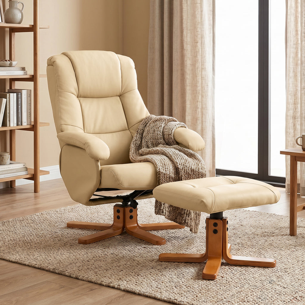 Fauteuil relax avec repose-pied fauteuil de relaxation pivotant 360° dossier inclinable charge 120 Kg beige-7