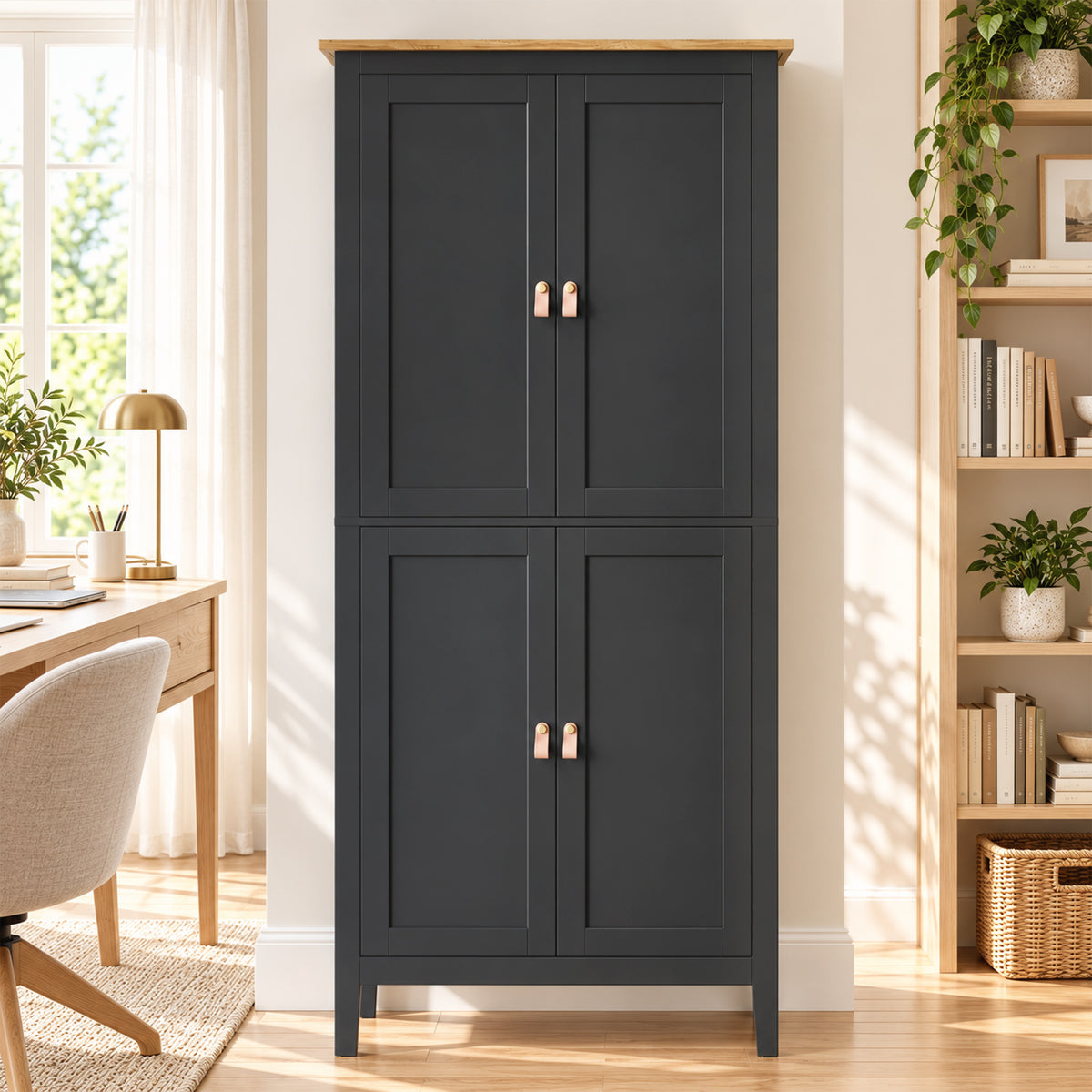 Buffet cuisine, meuble cuisine rangement haut avec LED réglable et détecteur de mouvement, 80 x 40 x 176,5 cm, noir-9