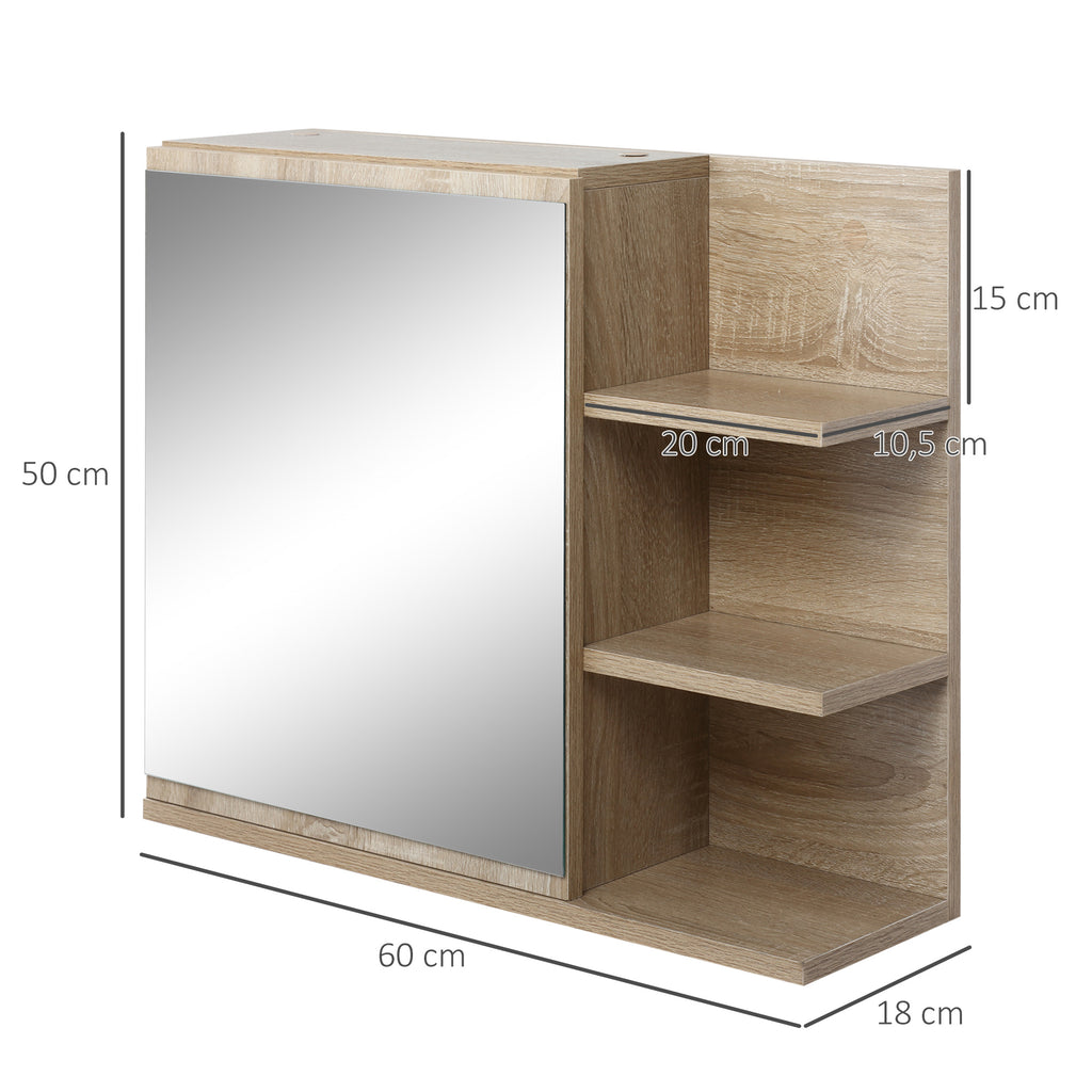 Armoire Miroir de Salle de Bain avec étagère - 3 étagères latérales - kit Installation Murale fourni - Panneaux Particules Aspect chêne Clair-2