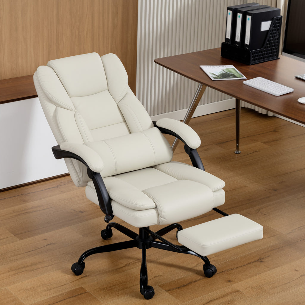 Chaise Bureau Ergonomique, Fauteuil de Bureau avec Dossier Inclinable, Hauteur Réglable, 65x67x111-119cm, Beige-1
