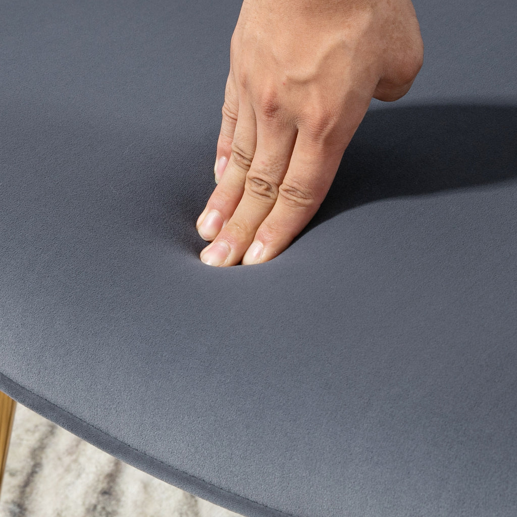 Fauteuil avec repose-pied, fauteuil salon capitonné avec dossier haut, pieds en acier doré et tissu velours, gris foncé-6