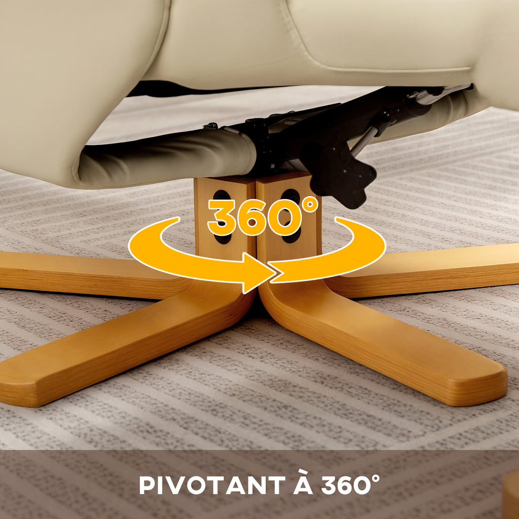 Fauteuil relax avec repose-pied fauteuil de relaxation pivotant 360° dossier inclinable charge 120 Kg crème-5