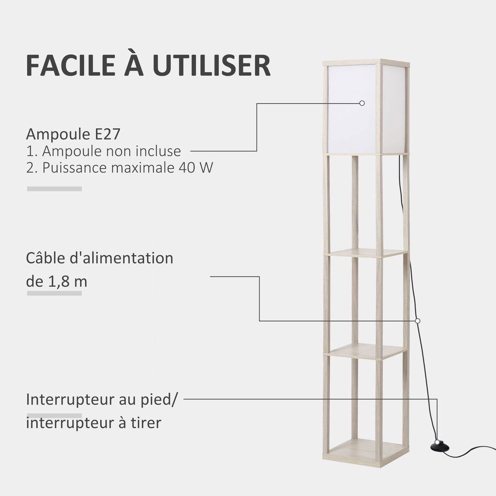 Lampadaire étagère 26L x 26l x 160H cm 3 étagères 4 Niveaux MDF chêne-4