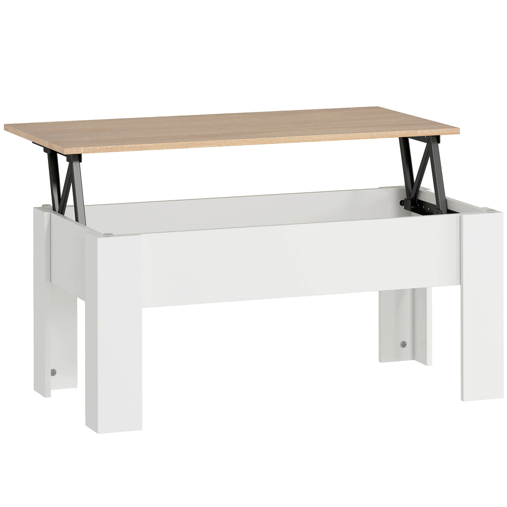 Table basse relevable, table de salon avec compartiment caché, style moderne, pour salon, bureau, 100x50x45cm, blanc-0