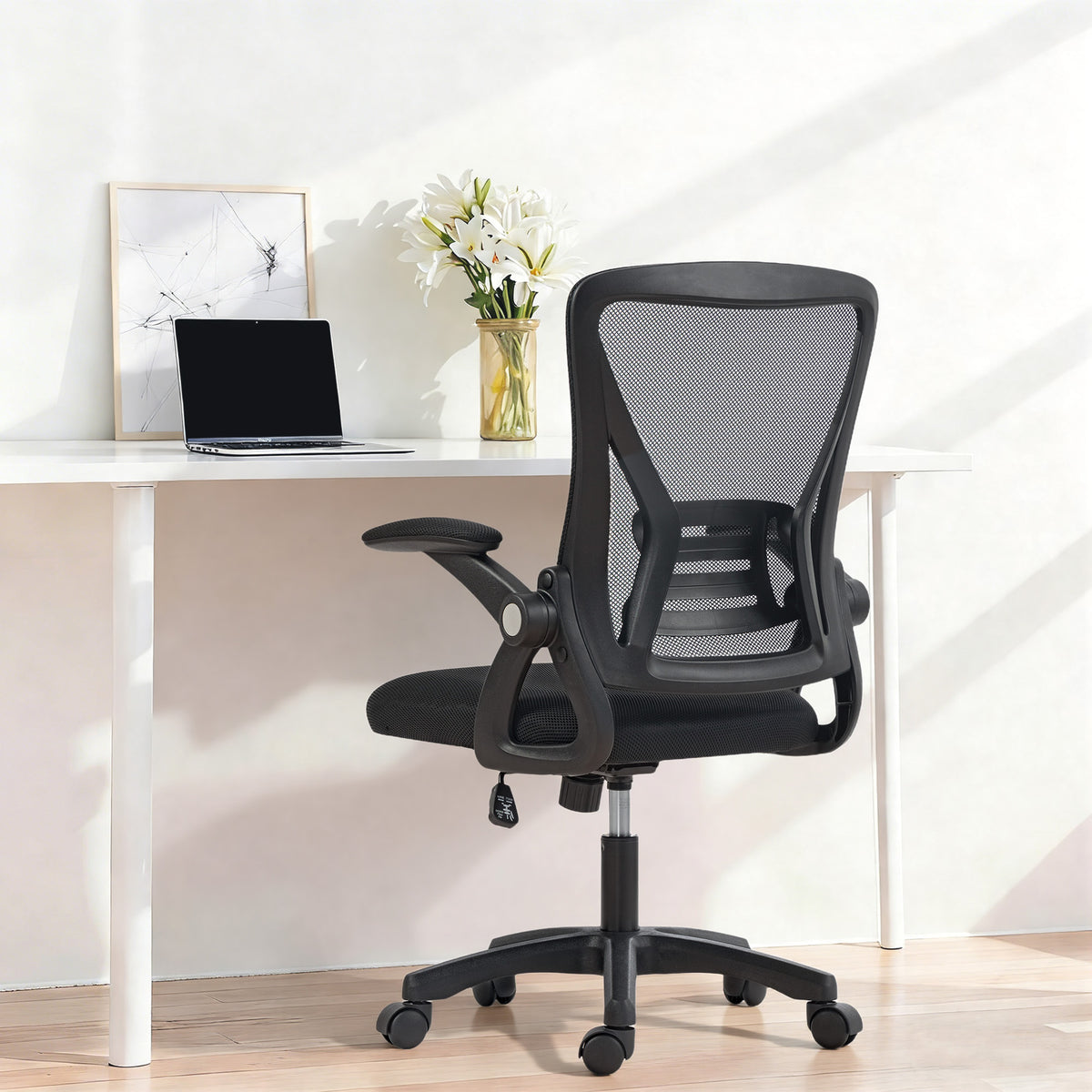 Chaise bureau ergonomique, fauteuil de bureau en maille, accoudoirs relevables, hauteur réglable, 59,5x56x103cm, noir-9
