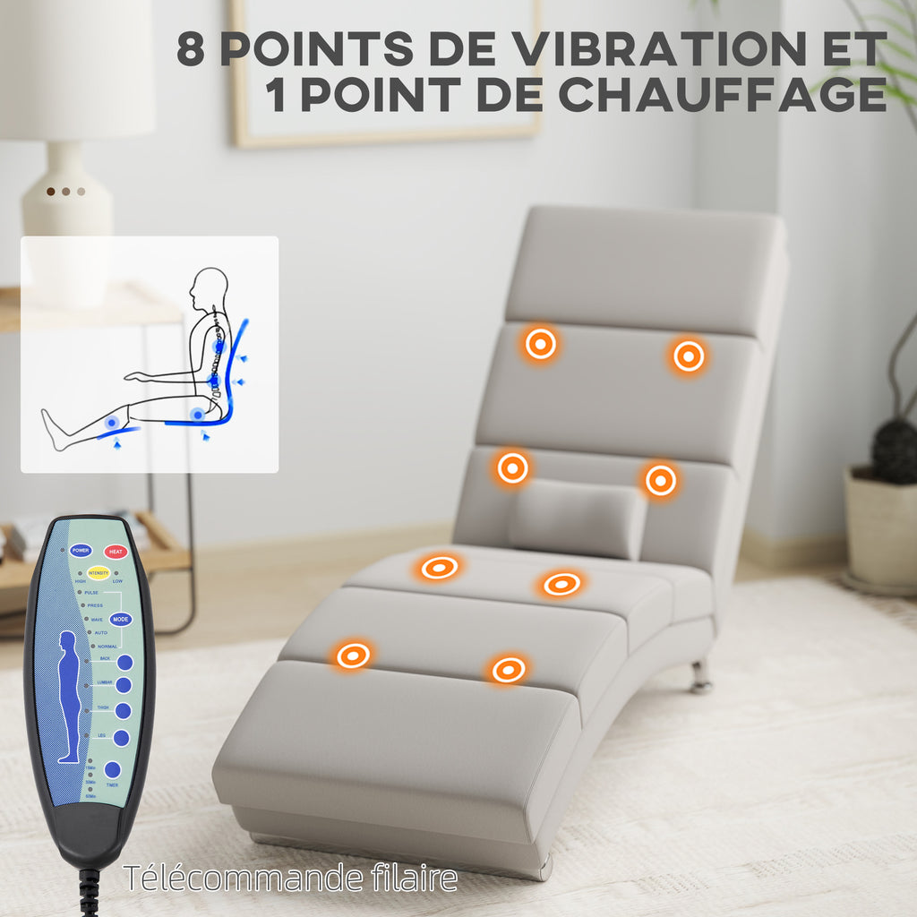 Fauteuil relax salon fauteuil de massage et chauffage meridienne avec télécommande et oreiller, tissu effet lin, crème-3