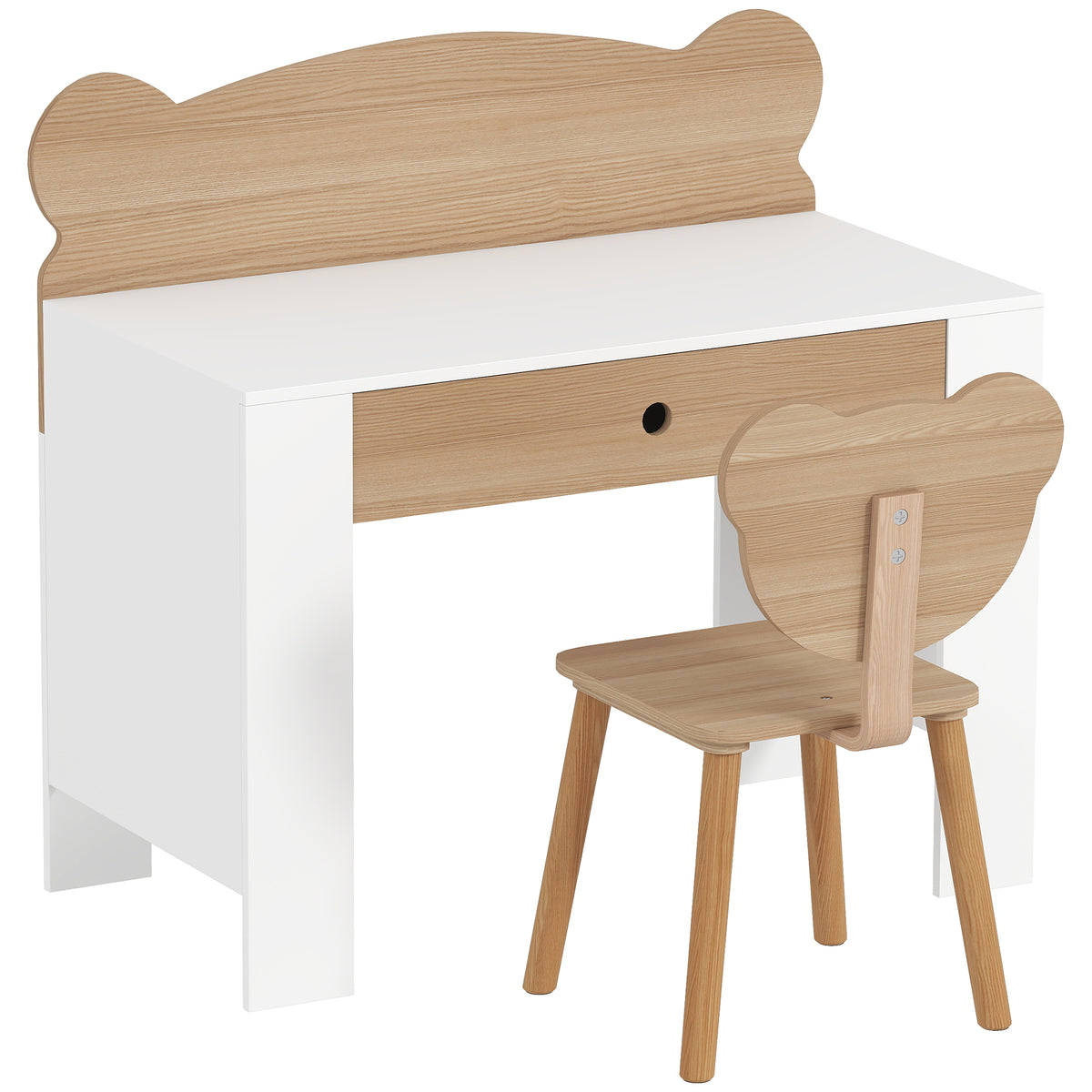 Bureau enfant avec chaise, table enfant et chaise avec tiroir et large plateau, 80 x 41 x 74,5 cm, bois naturel-0