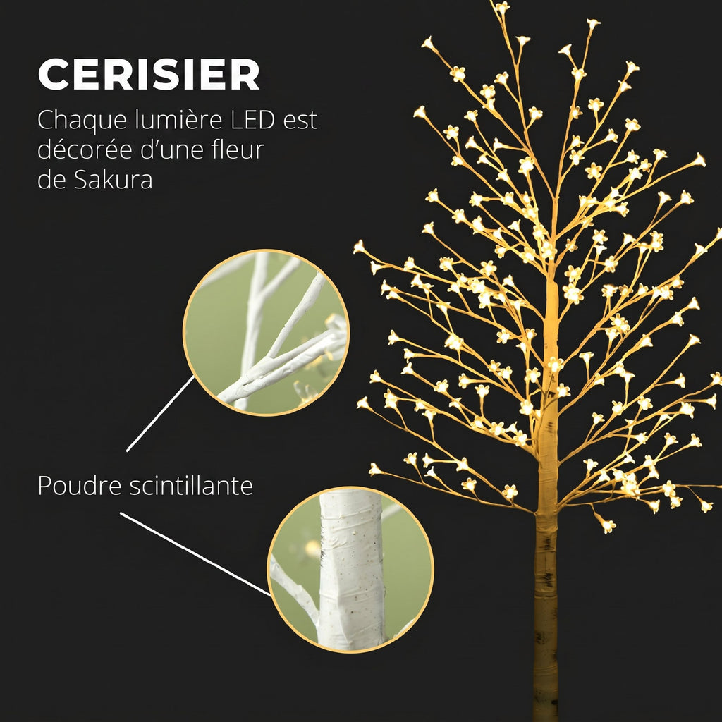 Albero di Natale luminoso 180 cm con 180 LED bianco caldo e 3 livelli di luminosità