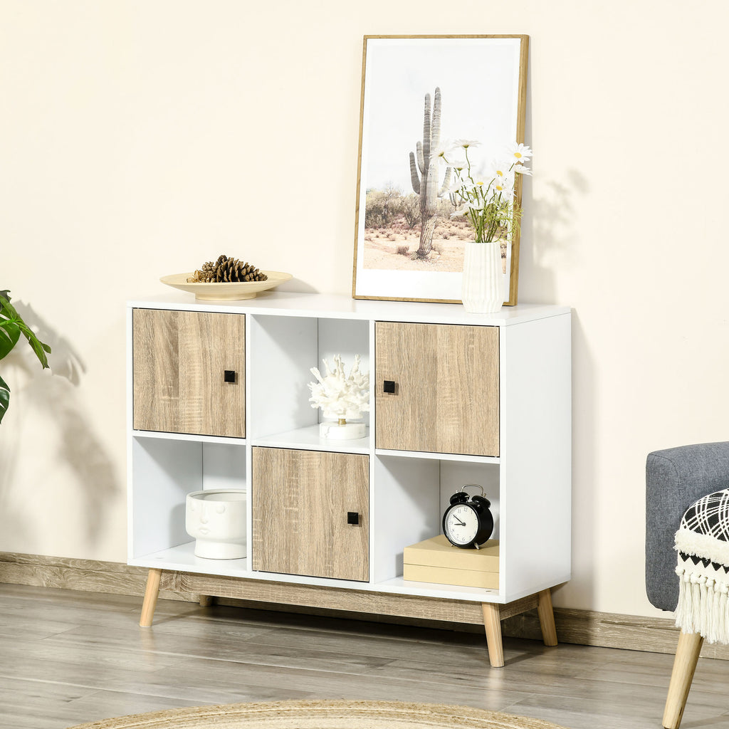 Buffet Salon, Meuble de Rangement 9 Cubes avec 3 Portes et 3 Compartiments Ouverts, Pieds en Bois de Pin, Style Moderne, Buffet Salle à Manger, Cuisine, 96x30x75cm, Blanc et Naturel-1